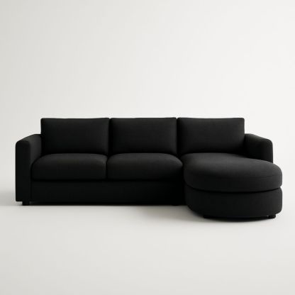 Divano angolare in tessuto nero con chaise longue-Livornestco