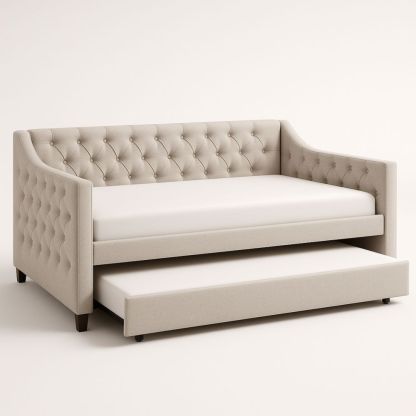 Divano Letto con Letto Estraibile in Tessuto Beige-Livornestco