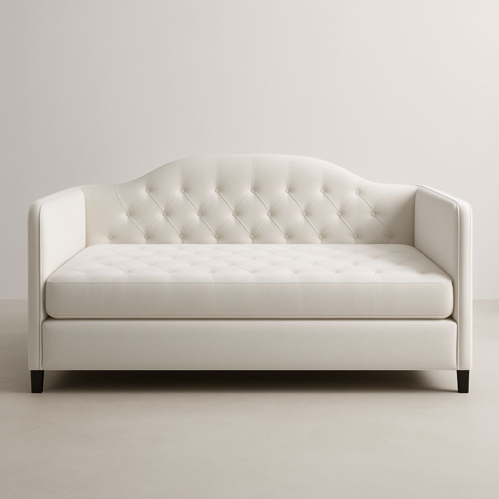 Divano Letto in Tessuto Bianco con Schienale Trapuntato 210cm-Livornestco