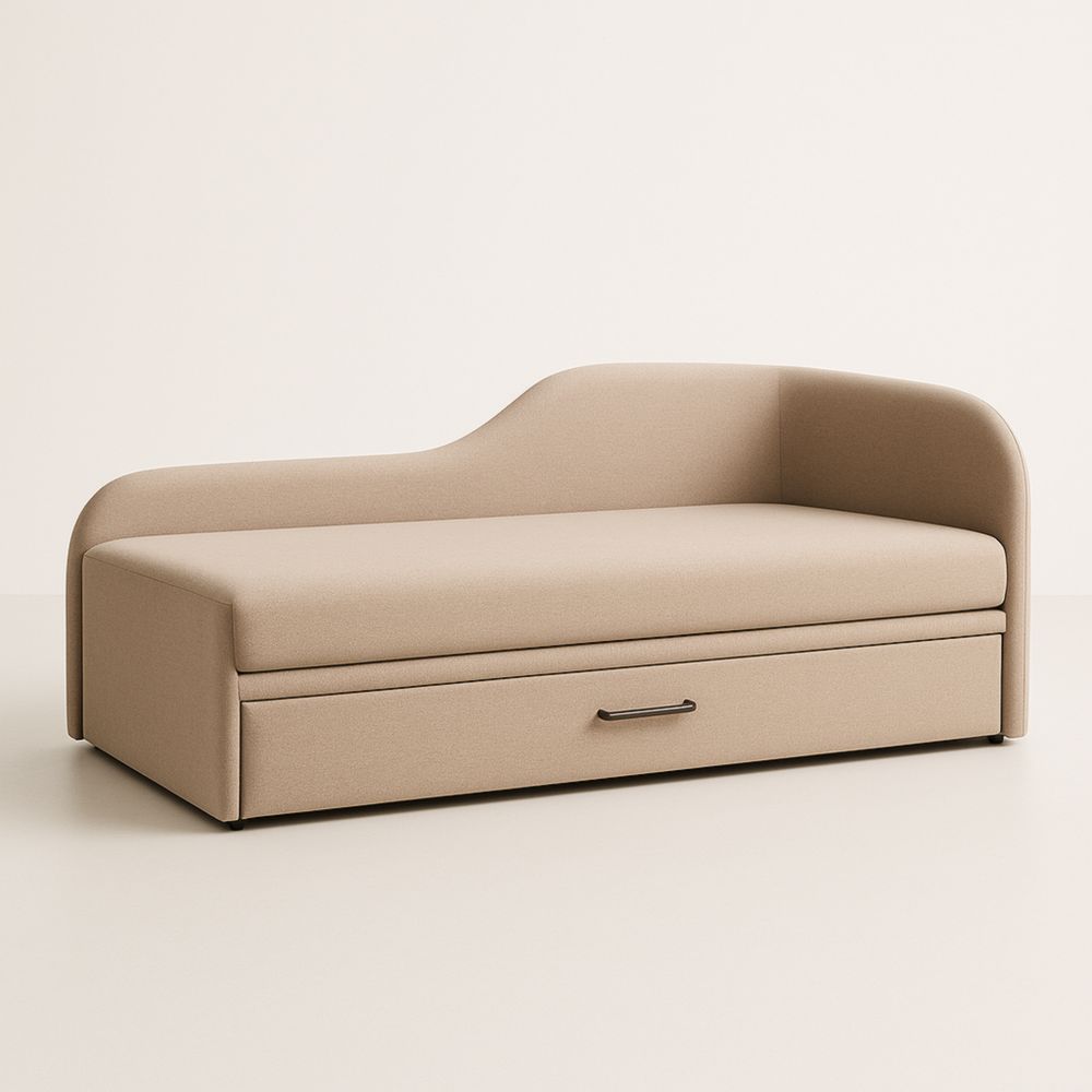 Divano Letto con Contenitore in Tessuto Beige-Livornestco