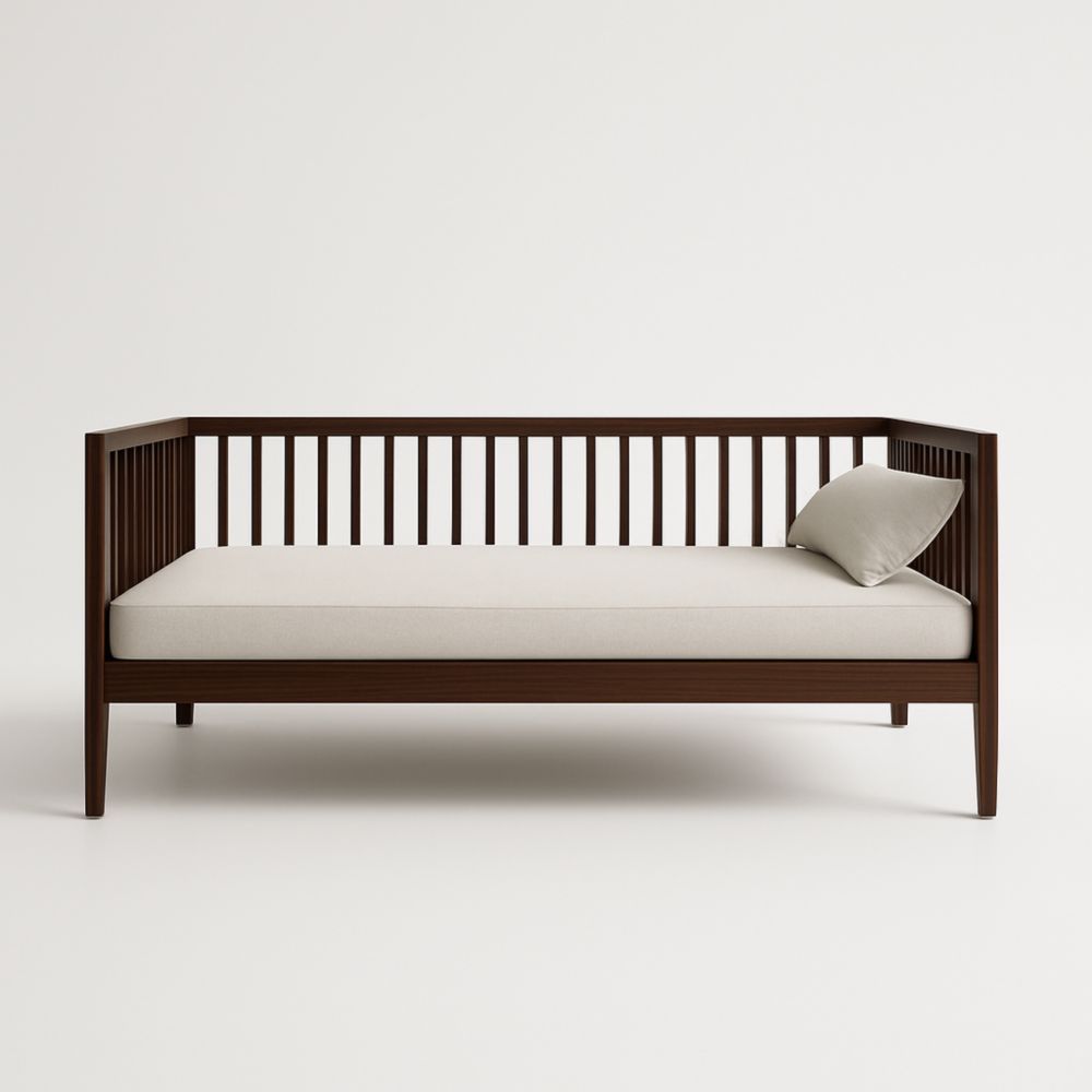 Divano Letto in Legno con Materasso e Cuscino Crema-Livornestco