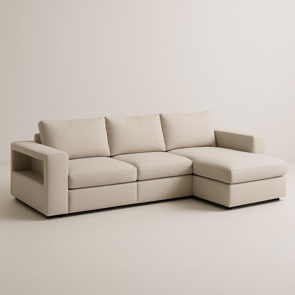 Divano Angolare in Tessuto Beige con Chaise Longue Destra-Livornestco