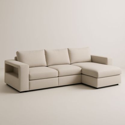 Divano Angolare in Tessuto Beige con Chaise Longue Destra-Livornestco