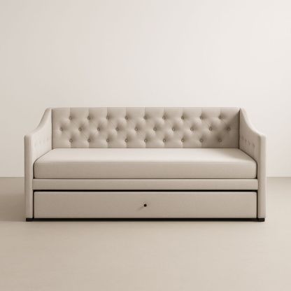 Divano Letto in Tessuto Beige con Letto Estraibile-Livornestco