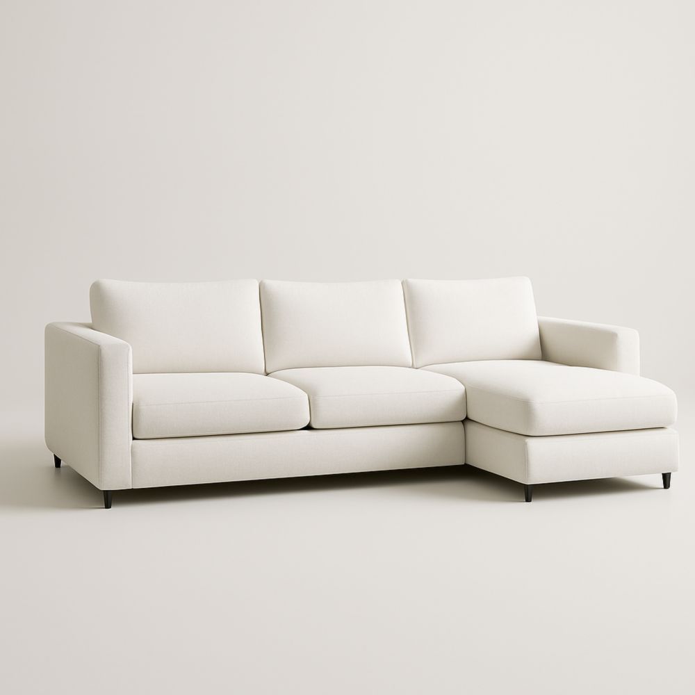 Divano angolare in tessuto poliestere bianco con chaise longue-Livornestco