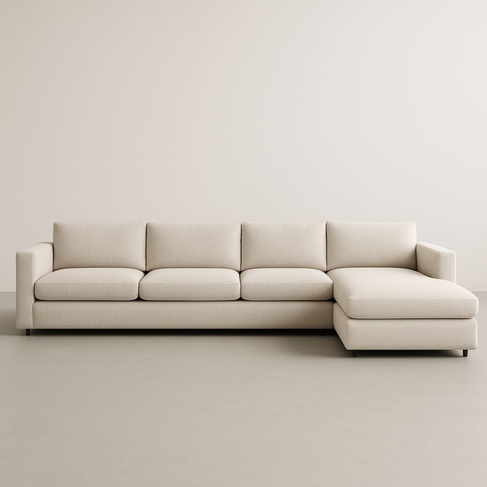 Divano angolare in tessuto beige con chaise longue destra-Livornestco