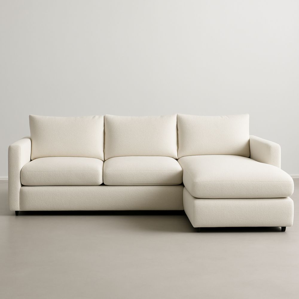 Divano Angolare 3 Posti in Tessuto Crema con Chaise Longue-Livornestco