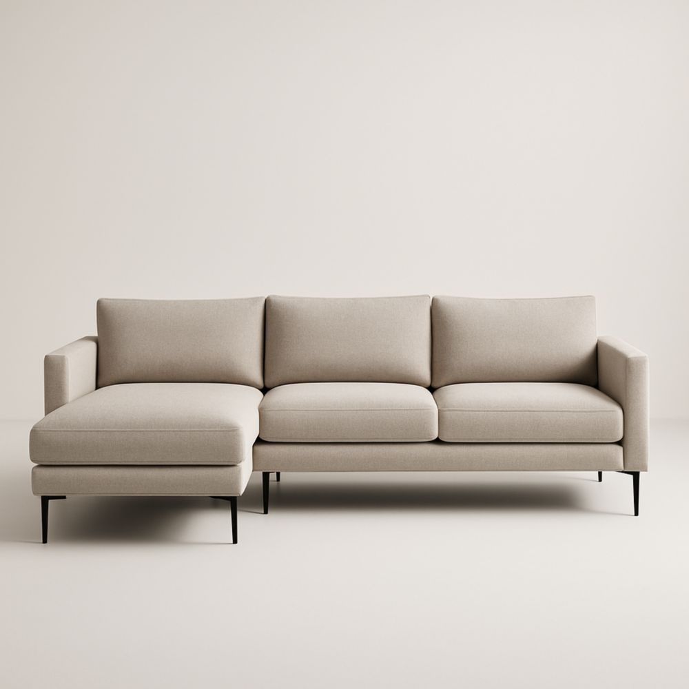 Divano angolare in tessuto beige con chaise longue-Livornestco