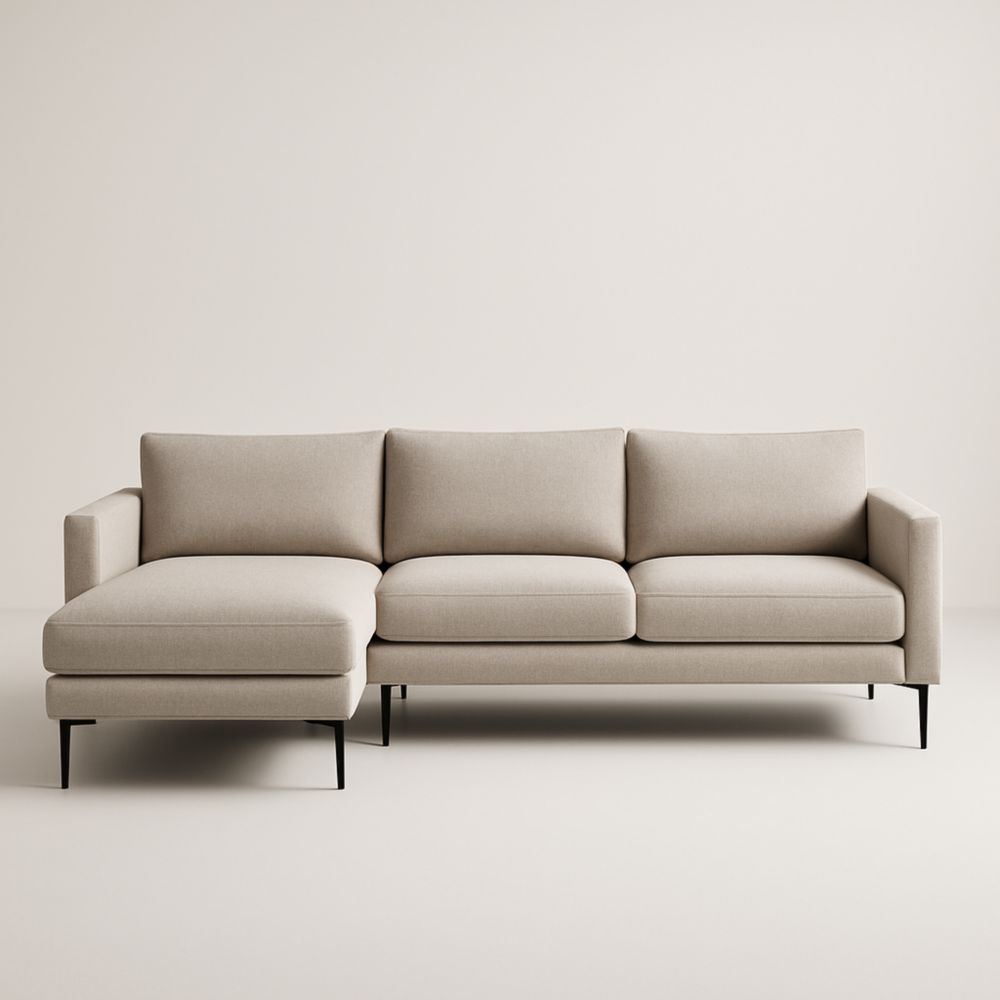 Divano angolare in tessuto beige con chaise longue-Livornestco