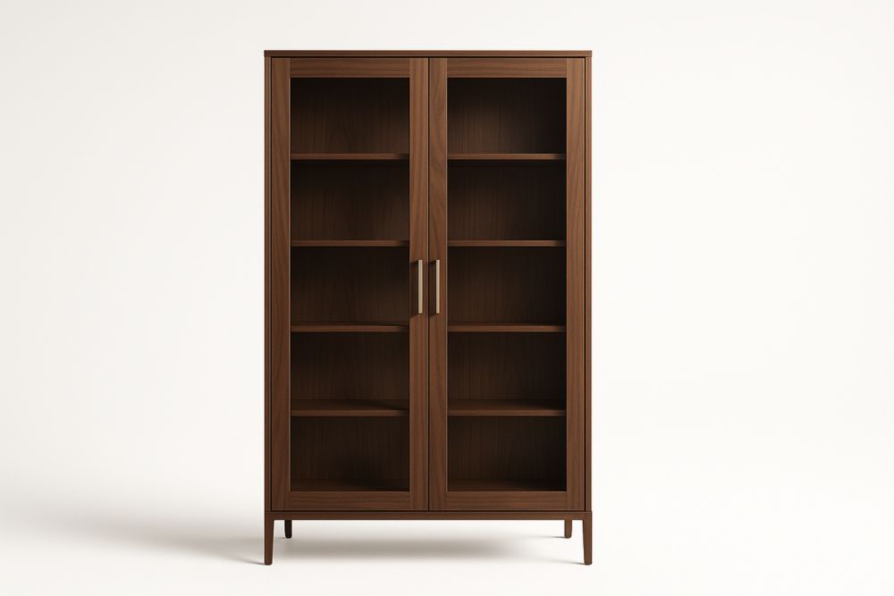 Libreria in Legno Marrone con Ante in Vetro e 5 Ripiani 180x85x35 cm-Dwellanora