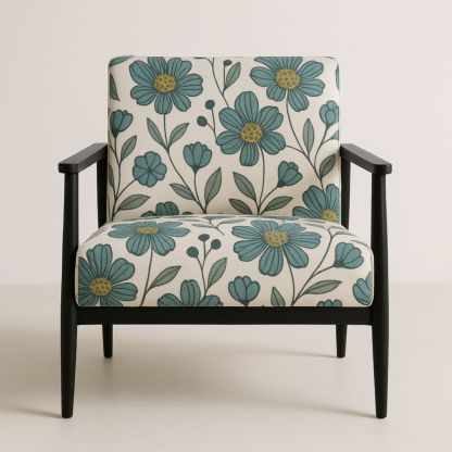 Poltrona in legno massello con tessuto floreale, larghezza 70 cm-Dwellanora