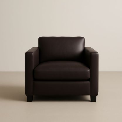 Poltrona in Pelle Marrone con Struttura in Legno-Dwellanora