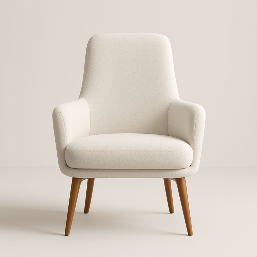 Poltrona in Tessuto Bianco con Gambe in Legno-Dwellanora