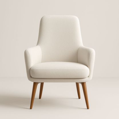 Poltrona in Tessuto Bianco con Gambe in Legno-Dwellanora