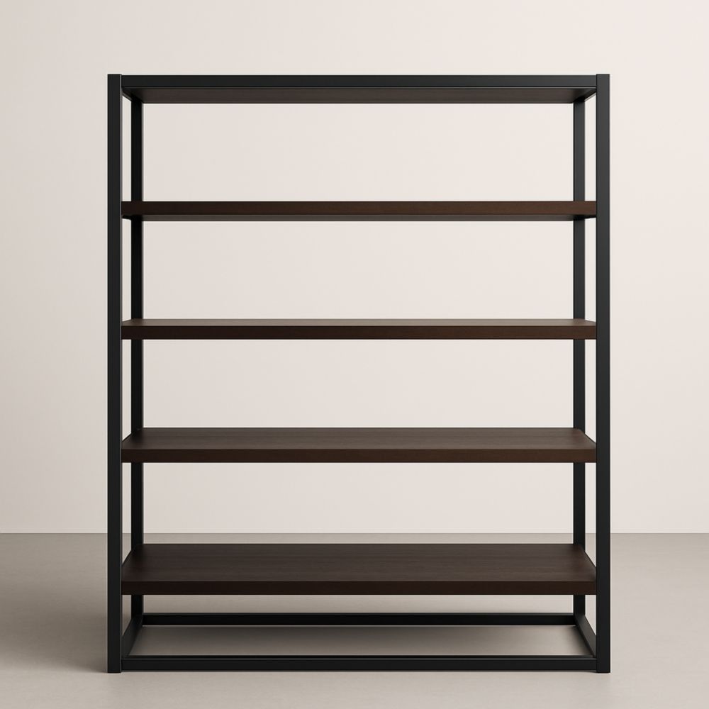Libreria in legno e metallo nero, dimensioni 120x40x180 cm-Dwellanora