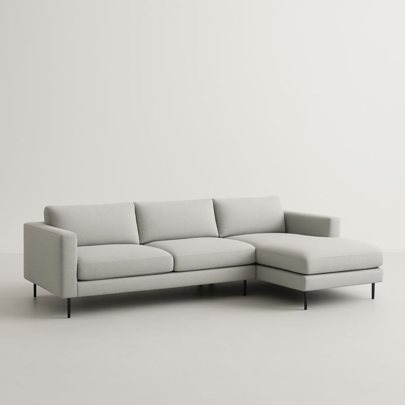 Canapé d'angle en tissu gris avec structure en bois