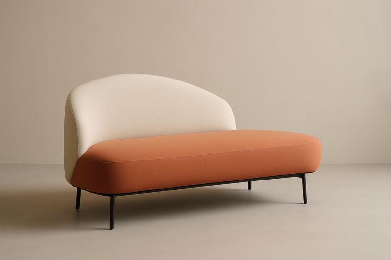 Canapé 2 places tissu orange/beige métal