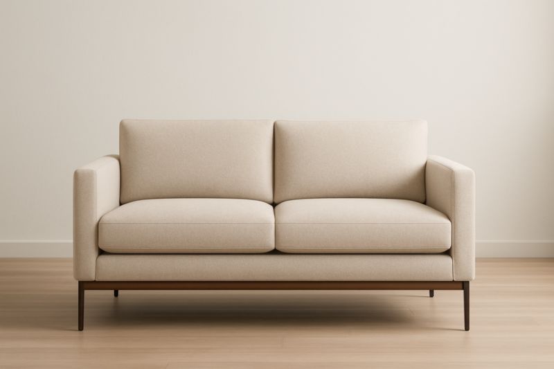 Canapé 2 places en tissu beige avec pieds en bois