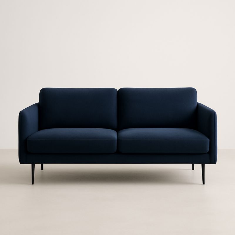 Canapé 2 places en tissu bleu marine avec cadre en métal