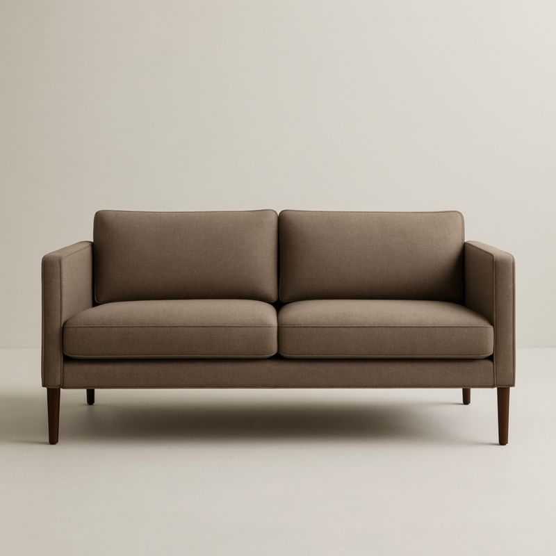 Canapé 2 places en tissu marron et bois
