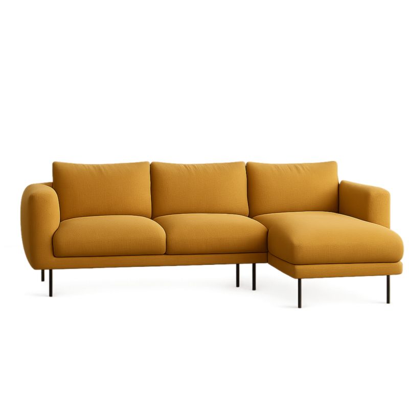 Canapé d'angle jaune en tissu avec structure métallique