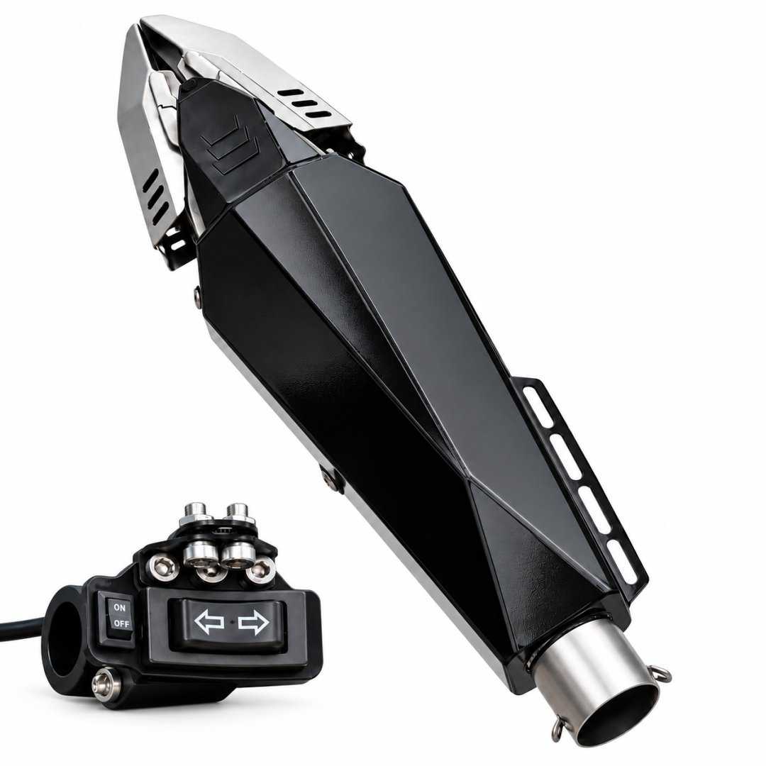 Silver racing motorcycle exhaust muffler