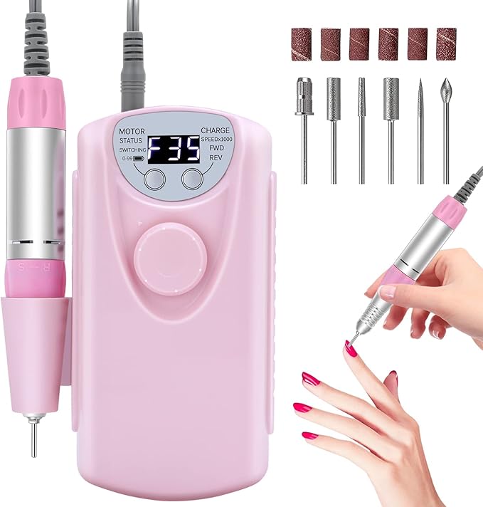 Professional Cordless Nail Drill | 35000 RPM Rechargeable E-File with LCD Display