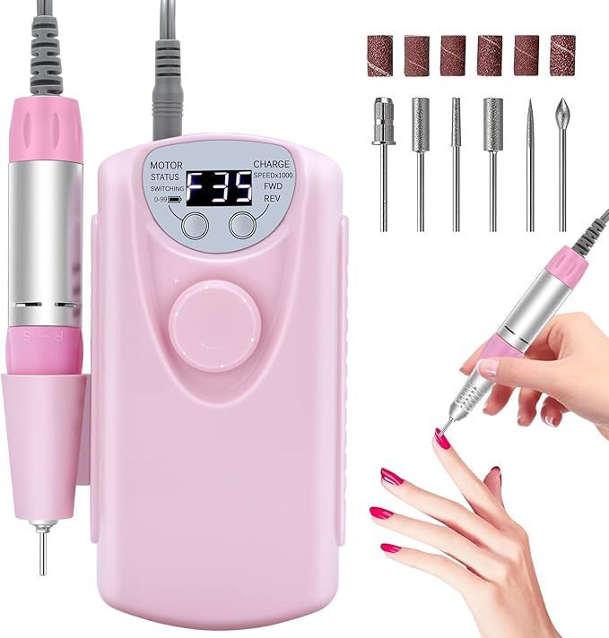 Professional Cordless Nail Drill | 35000 RPM Rechargeable E-File with LCD Display