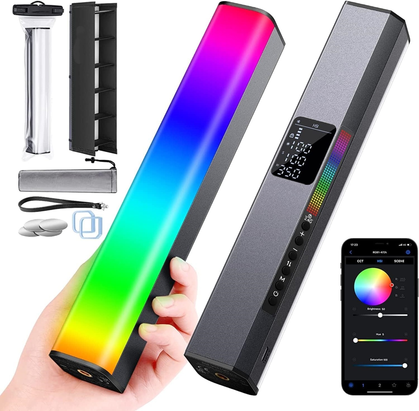 Handheld Magnetic RGB Light : 17 Scenes + App Control