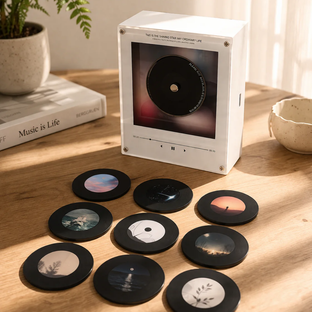 Personalized Vinyl-Style Music Player | 9 Customizable NFC Discs with USB Import