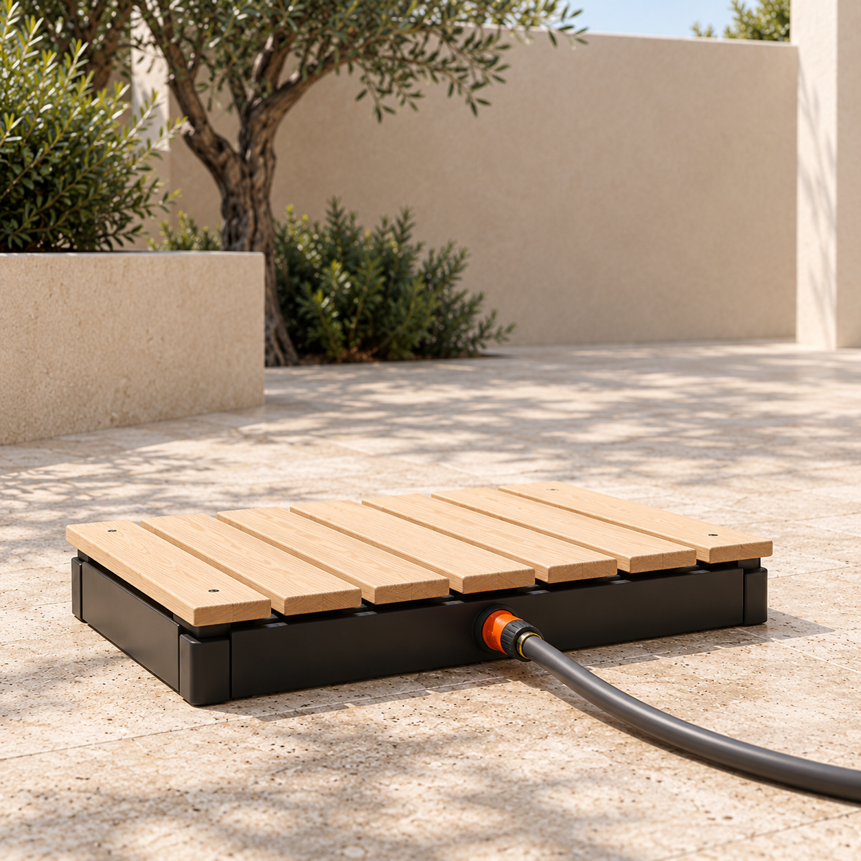 Portable Step-Activated Outdoor Shower Platform