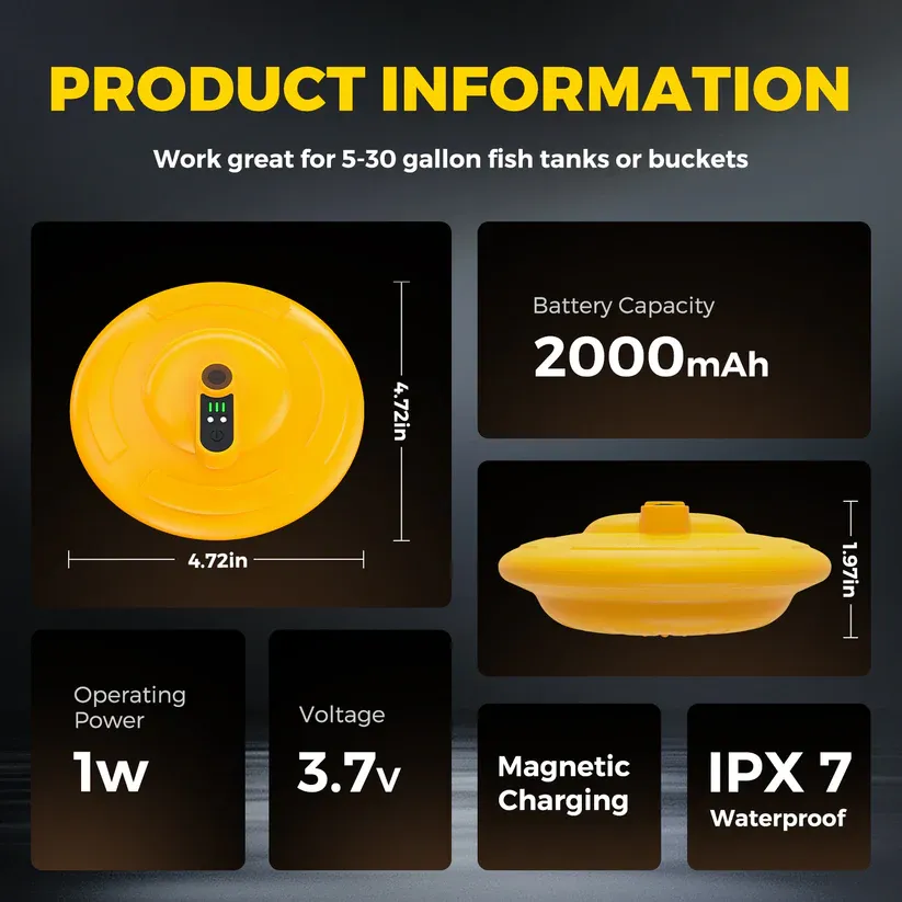 Floating Bait Aerator | IPX7 Waterproof & 14-Hour Run Time for Live Bait Buckets