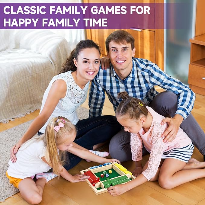 Classic Shut The Box Dice Game | Solid Wood Family & Pub Game for 1-4 Players
