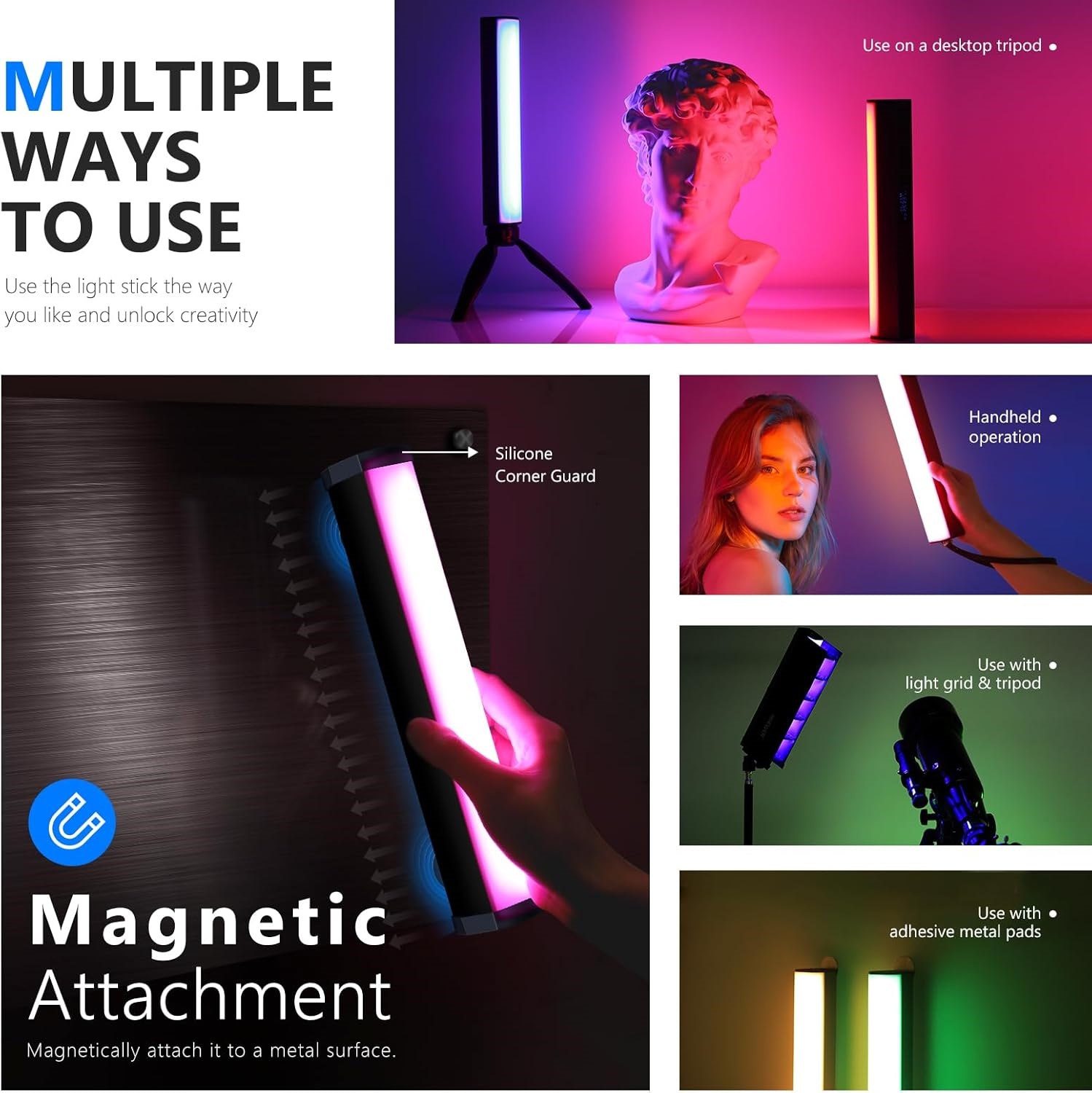 Handheld Magnetic RGB Light : 17 Scenes + App Control