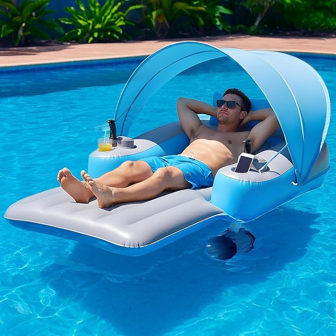 Electric pool float with canopy