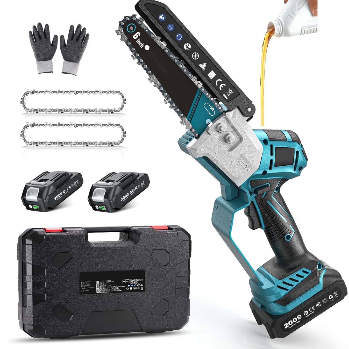 Mini Chainsaw – 6-Inch Cordless Handheld Electric Saw with 2 Batteries
