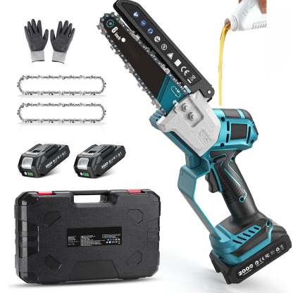 Mini Chainsaw – 6-Inch Cordless Handheld Electric Saw with 2 Batteries