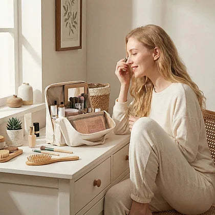 Eco-Friendly Upright Makeup Bag – Fashionable and Practical Semi-Open Design