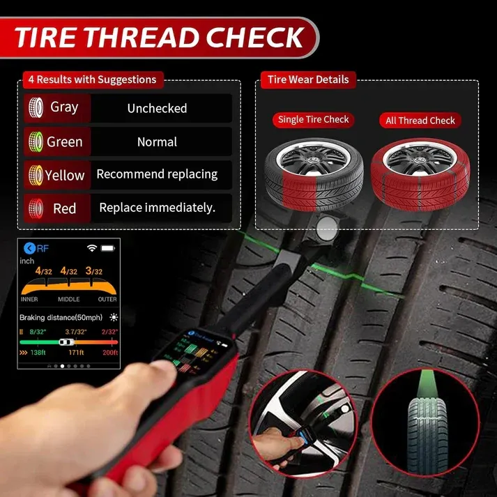 Laser tire tread depth and brake disc measuring instrument