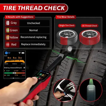 Laser tire tread depth and brake disc measuring instrument