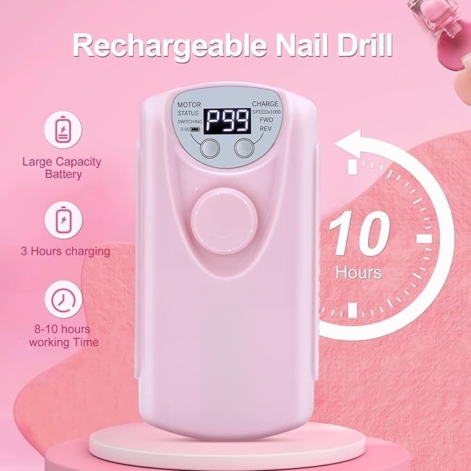 Professional Cordless Nail Drill | 35000 RPM Rechargeable E-File with LCD Display