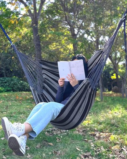 Handwoven Cotton Hammock Chair with 2 Cushions | Indoor/Outdoor Hanging Swing for Porch & Patio