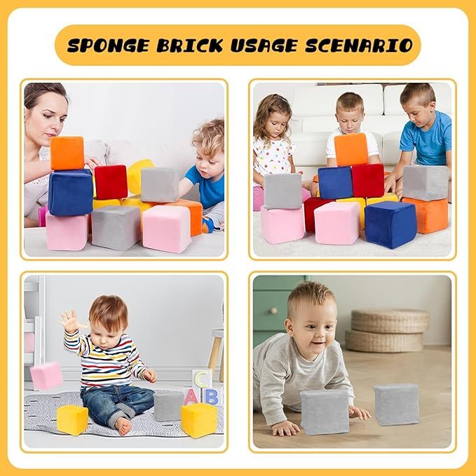 Soft Memory Foam Building Blocks for Toddlers | 6-Piece Set with Washable Covers