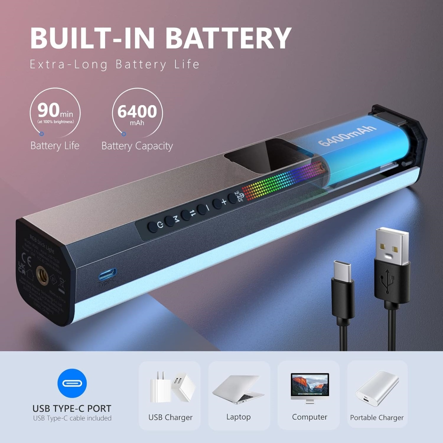 Handheld Magnetic RGB Light : 17 Scenes + App Control
