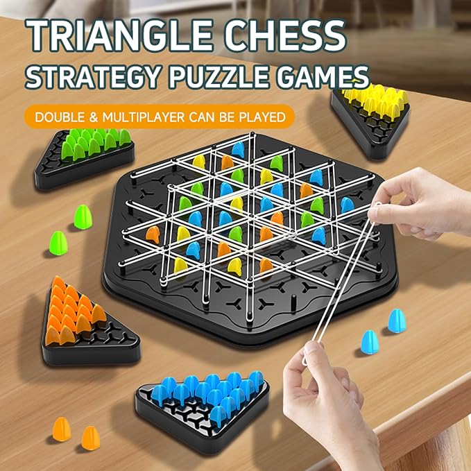 Triangle Tension: The Strategic Rubber Band Board Game for 2-4 Players