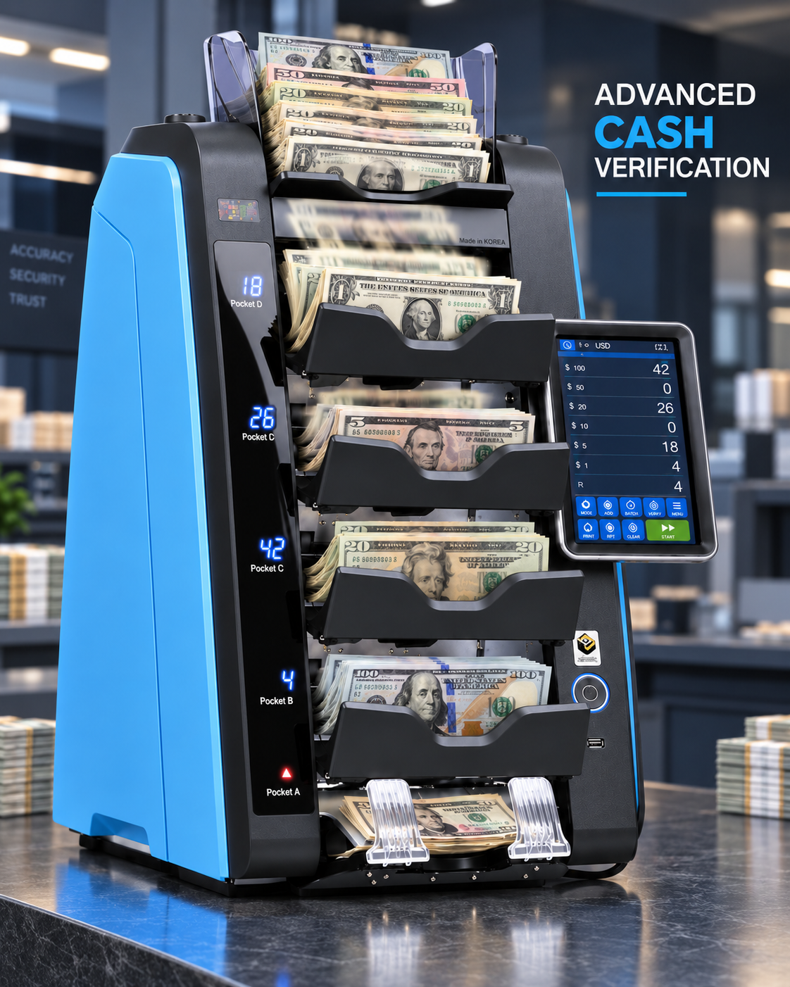 VaultSort V5 – 5-Pocket High-Speed Currency Sorter
