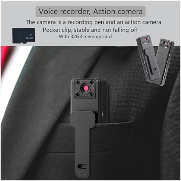 Mini Body Camera – 1080P Wearable Recorder with 32GB Card & Rotating Lens