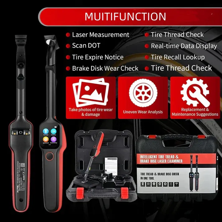 Laser tire tread depth and brake disc measuring instrument