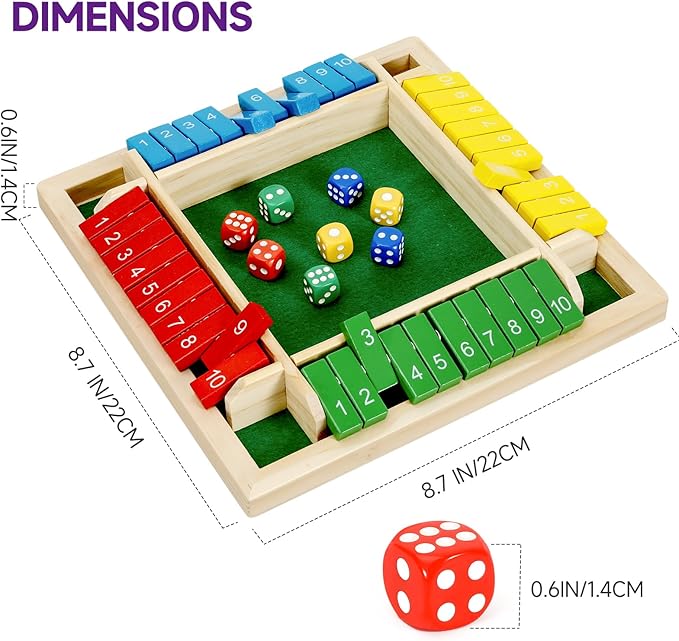 Classic Shut The Box Dice Game | Solid Wood Family & Pub Game for 1-4 Players