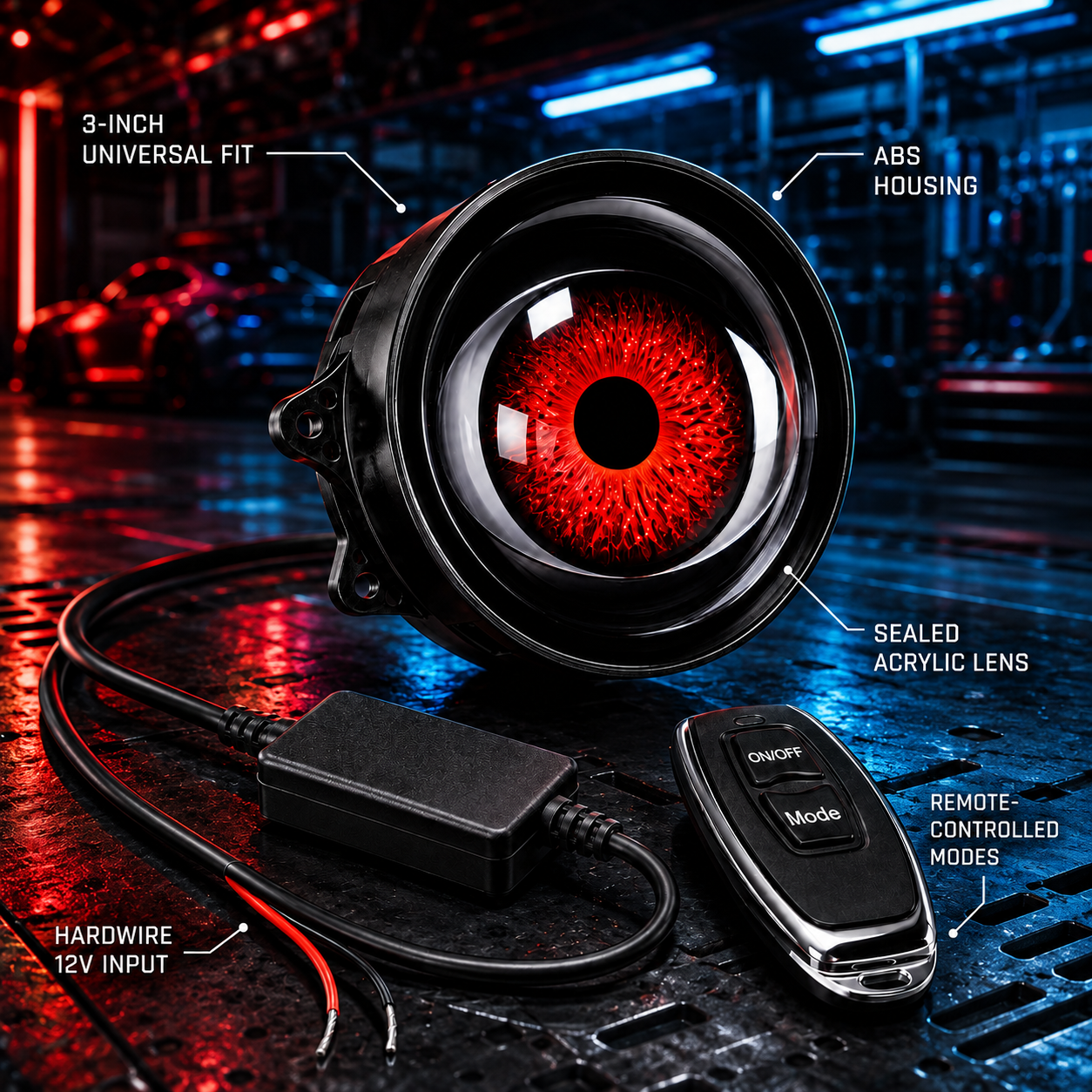 Dynamic LED Eye Light Decoration Kit-Use the remote control to change the colors and shapes.